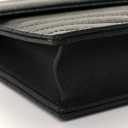 Saint Laurent Grain De Poudre Matelasse Chevron Monogram Envelope Chain Wallet Dark Smog 6 of 7