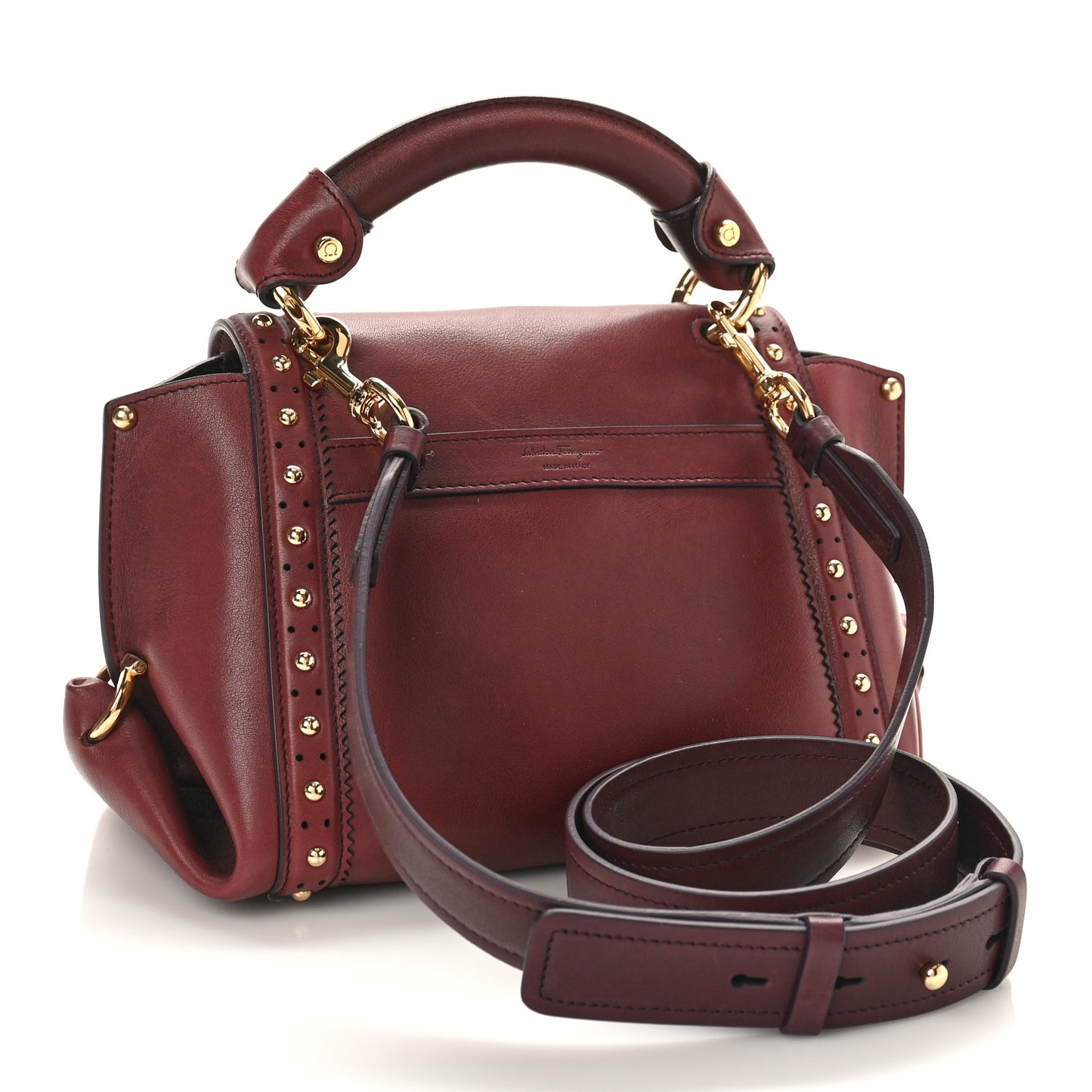 Calfskin Studded Sofia Satchel Burgundy