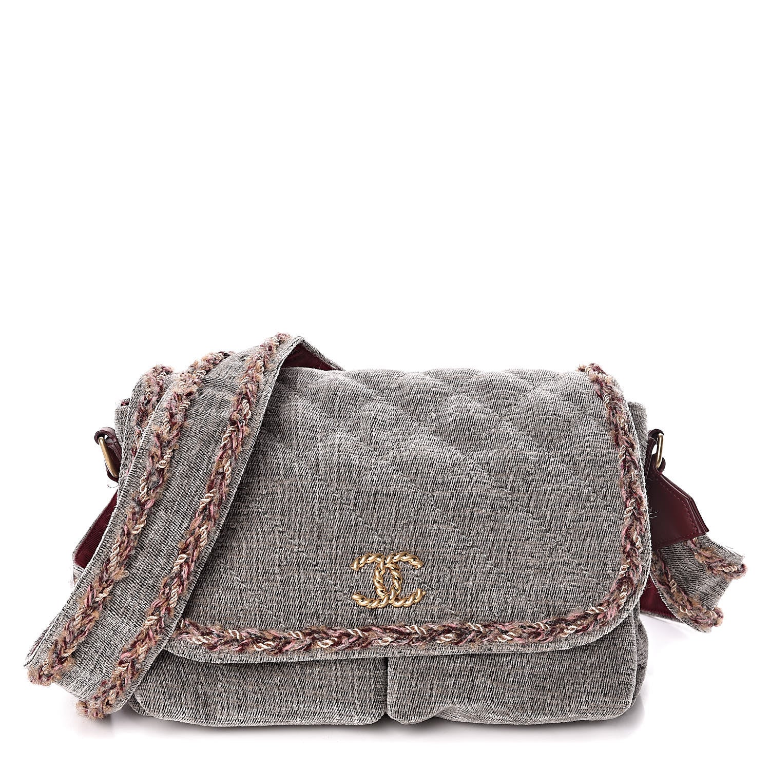 Chanel Wool Velvet Quilted Parisian Stroll Messenger Grey 1 of 12