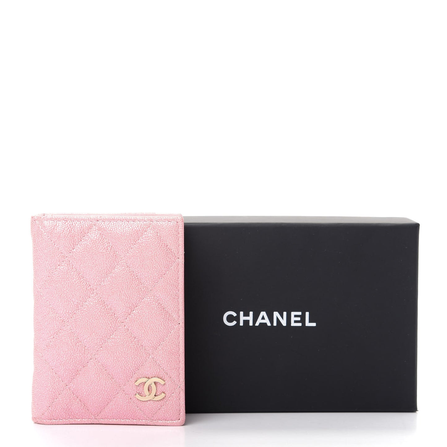 Iridescent Caviar Quilted Card Holder Wallet Rose Pink