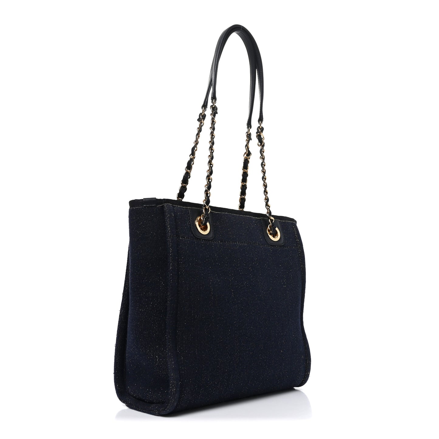 Lurex Canvas Mini Deauville Tote Navy Blue Gold