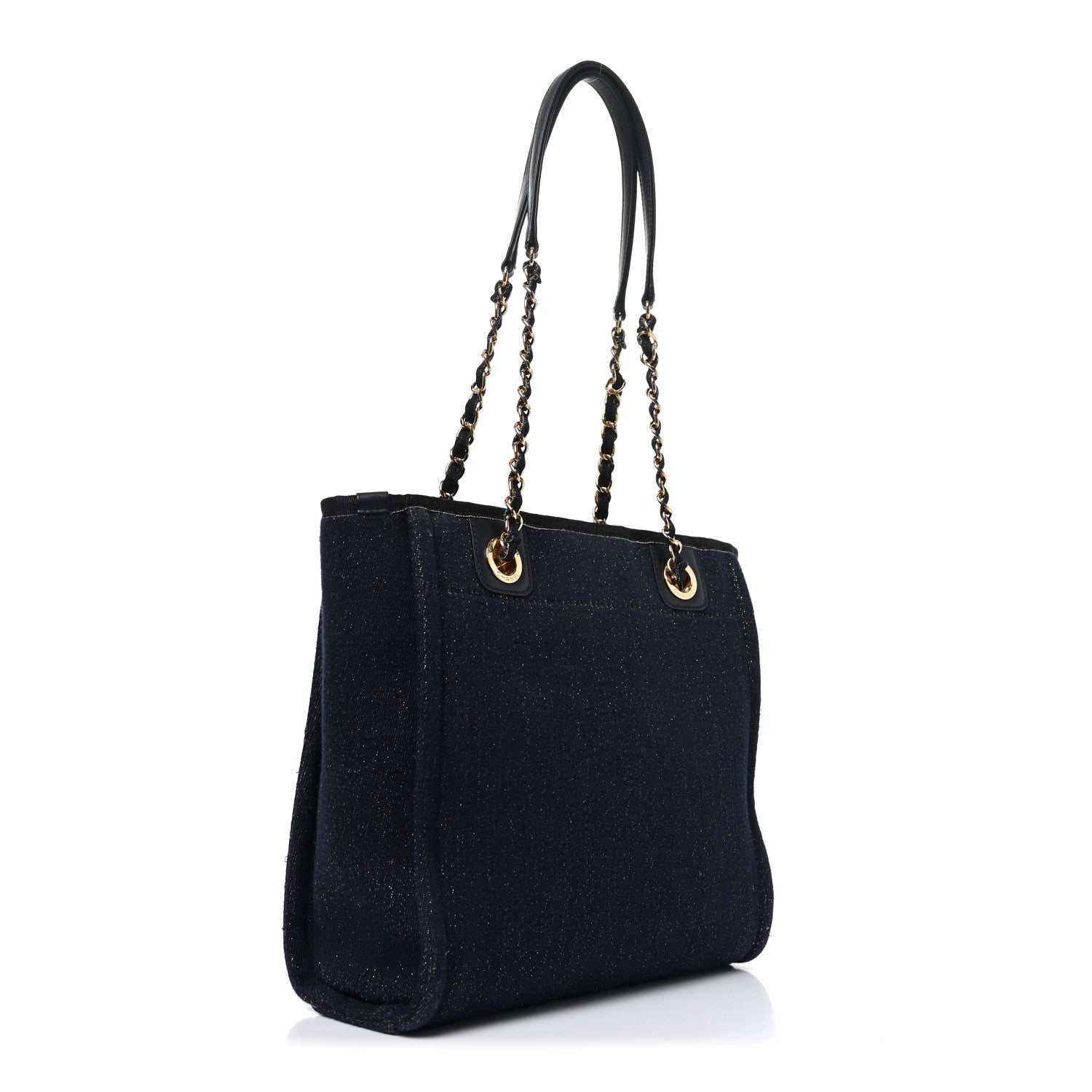 Chanel Lurex Canvas Mini Deauville Tote Navy Blue Gold 3 of 10