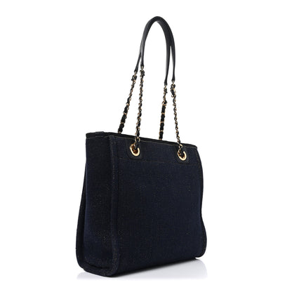 Chanel Lurex Canvas Mini Deauville Tote Navy Blue Gold 3 of 10