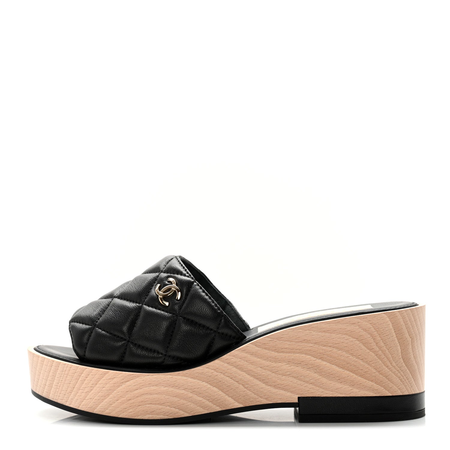 Chanel Lambskin Quilted CC Wedge Sandals 38 Black 1 of 13