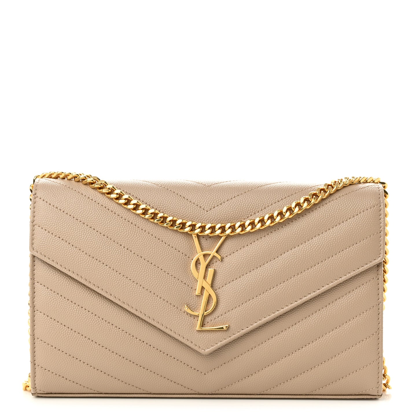 Grain De Poudre Matelasse Chevron Monogram Chain Wallet Deep Beige
