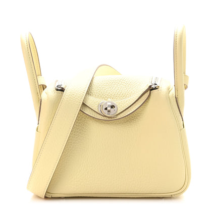Hermes Taurillon Clemence Verso Mini Lindy 20 Jaune Milton Mushroom 1 of 11