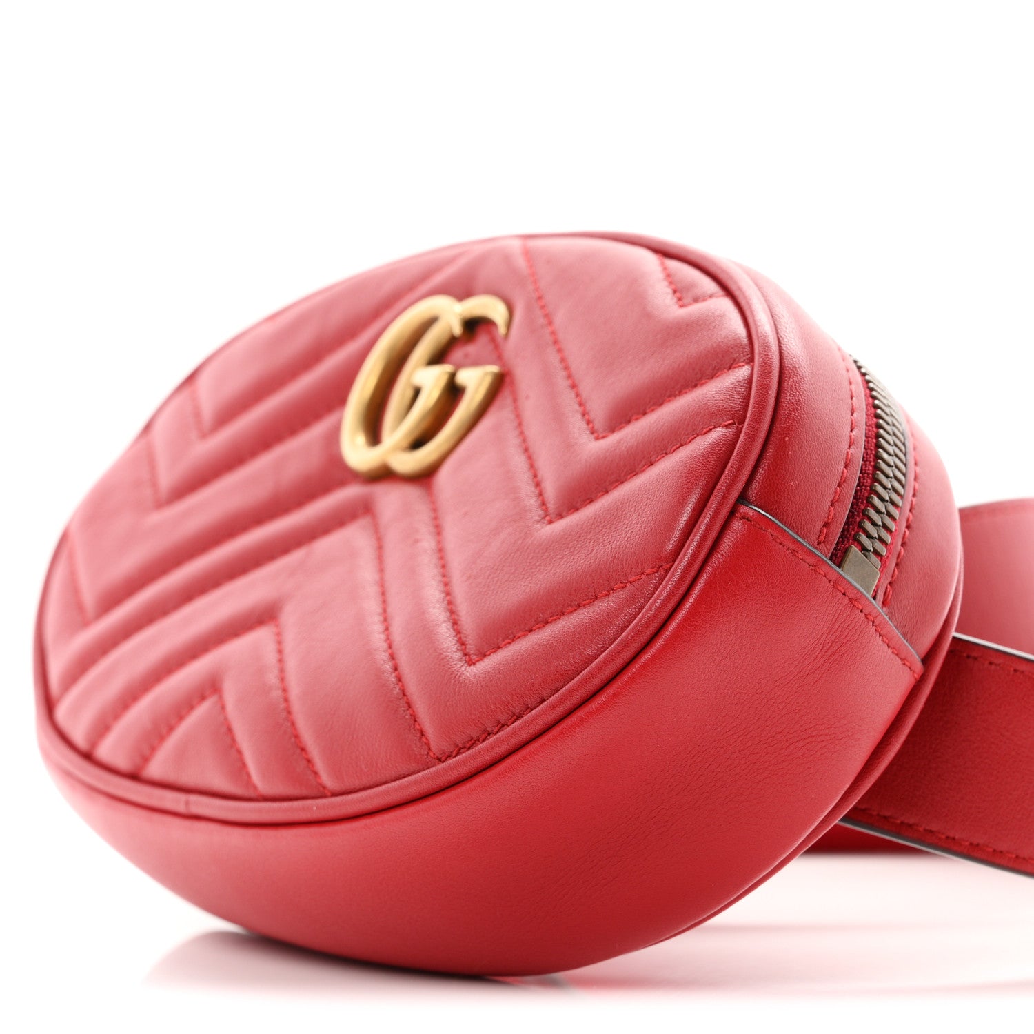 Gucci Calfskin Matelasse GG Marmont Belt Bag 75 30 Hibiscus Red 9 of 9
