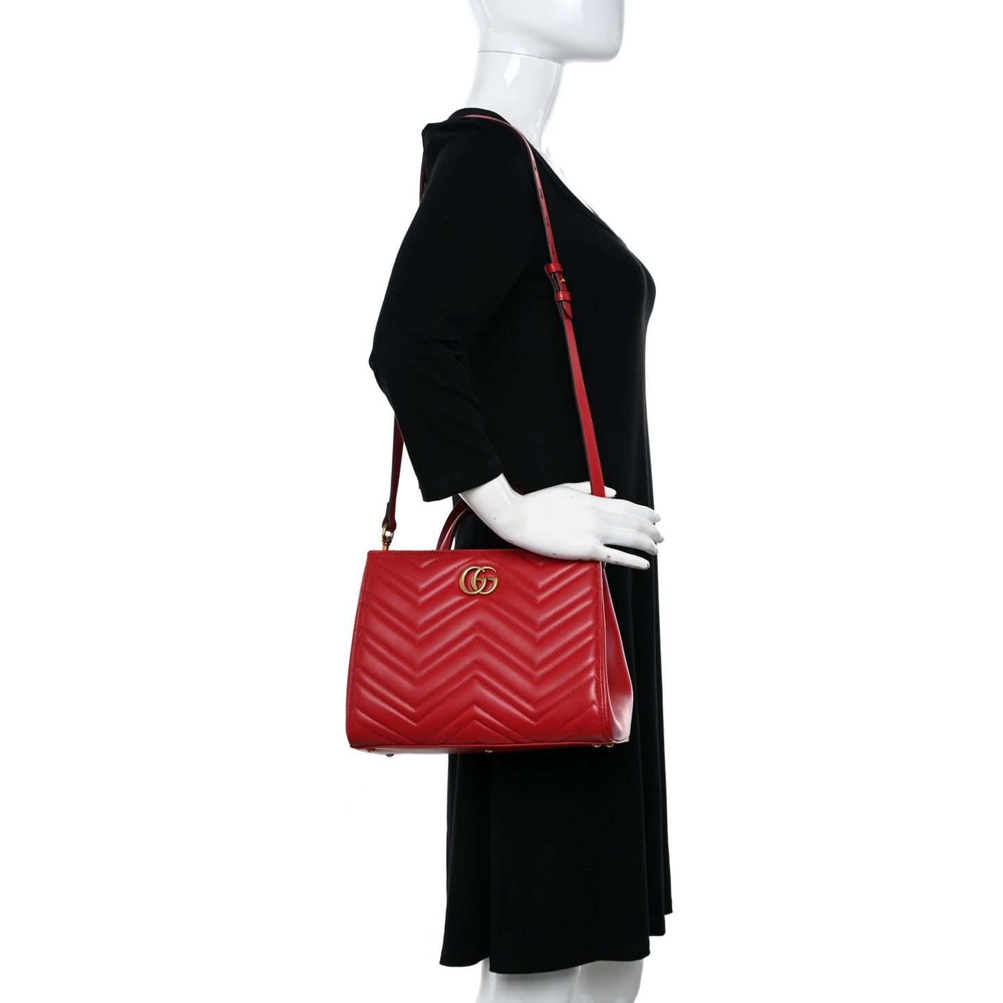 Calfskin Matelasse Small GG Marmont Tote Hibiscus Red