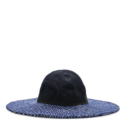 Chanel Tweed Cotton Wide Brim Hat 56 Navy White Black 4 of 8
