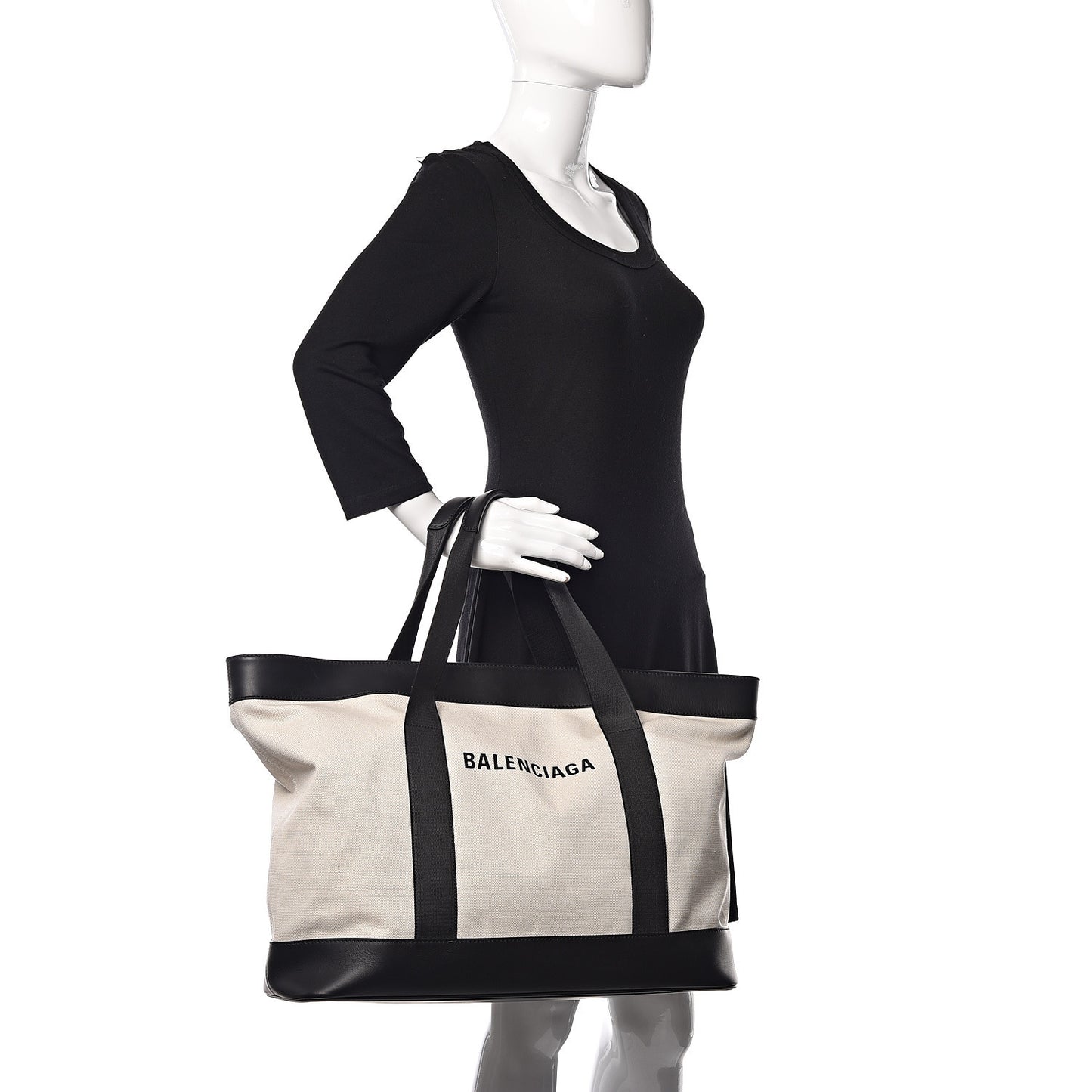 Cotton Canvas Calfskin Navy Tote Natural Black