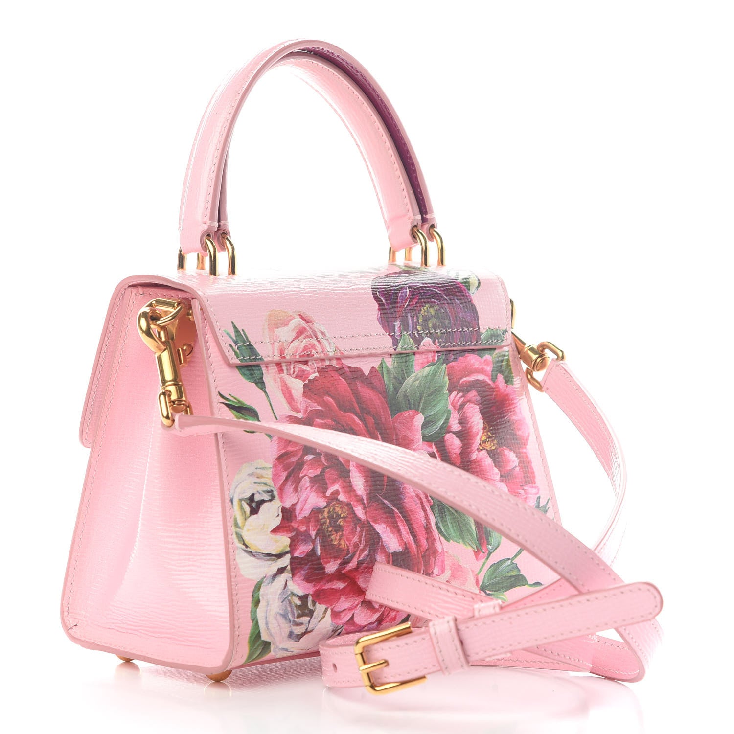 Dolce & Gabbana Vitello Peonie Printed Welcome Satchel Pink 3 of 9