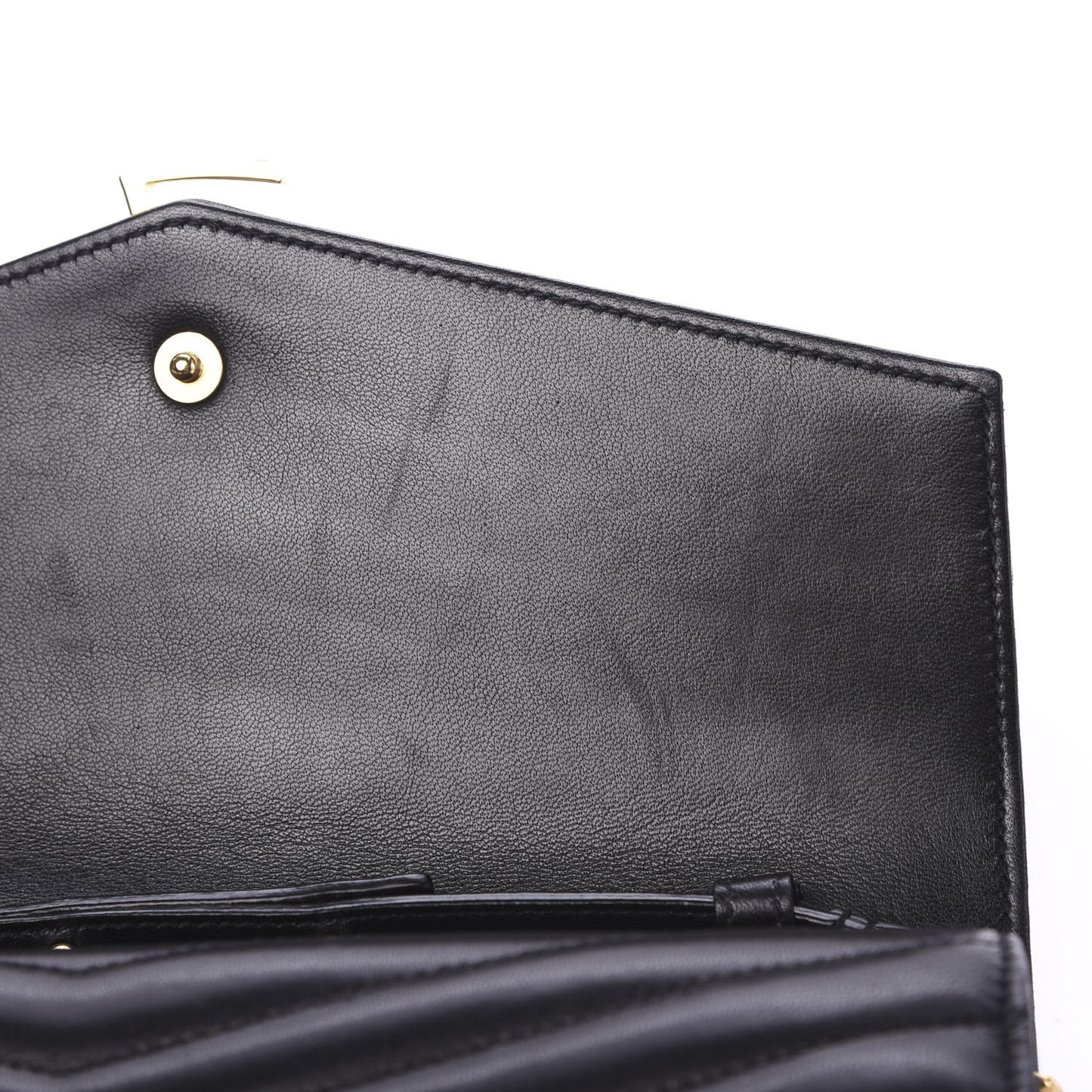 Lambskin Matelasse Chevron Monogram Sulpice Chain Wallet Black