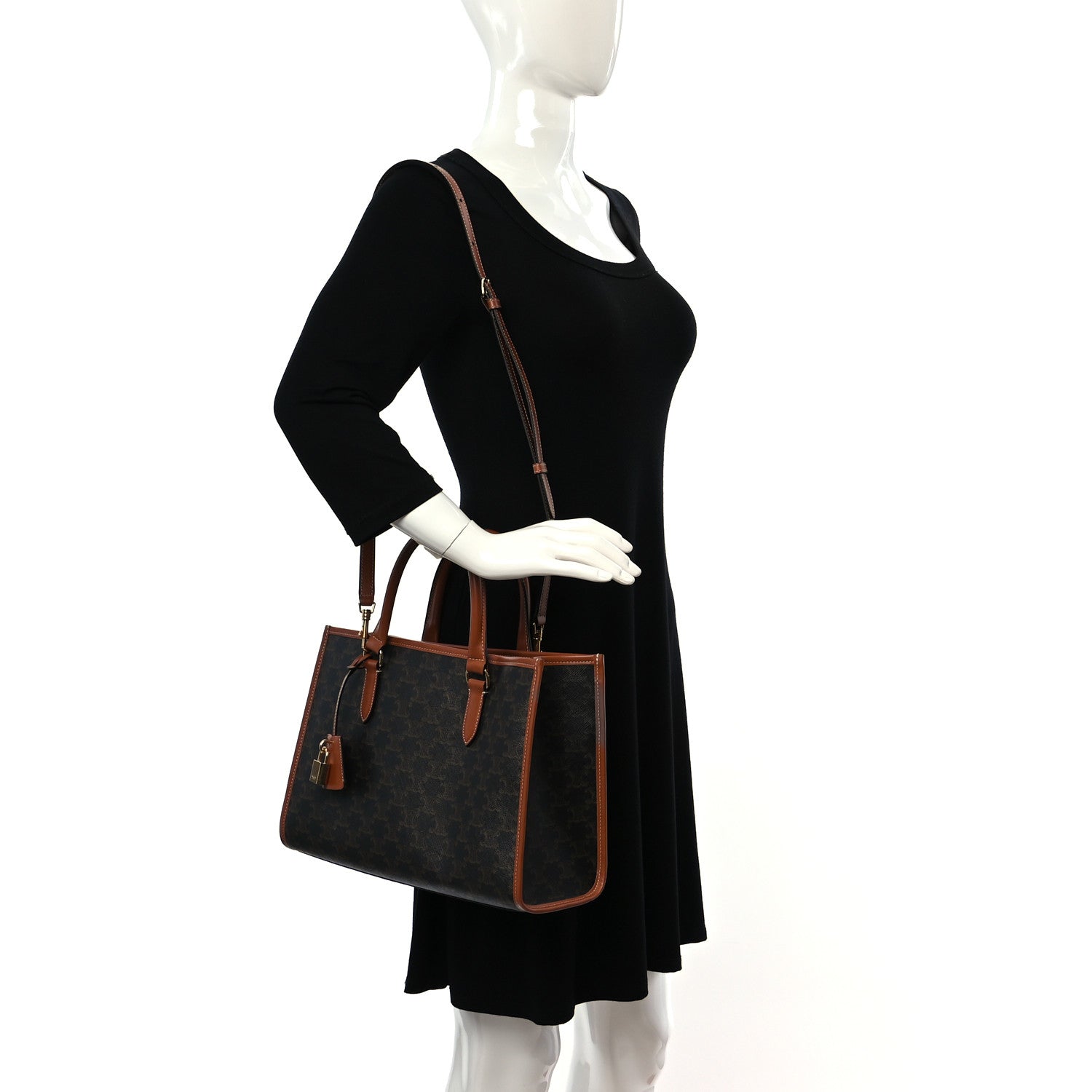 Celine Triomphe Canvas Calfskin Mini Horizontal Cabas Tan 2 of 10