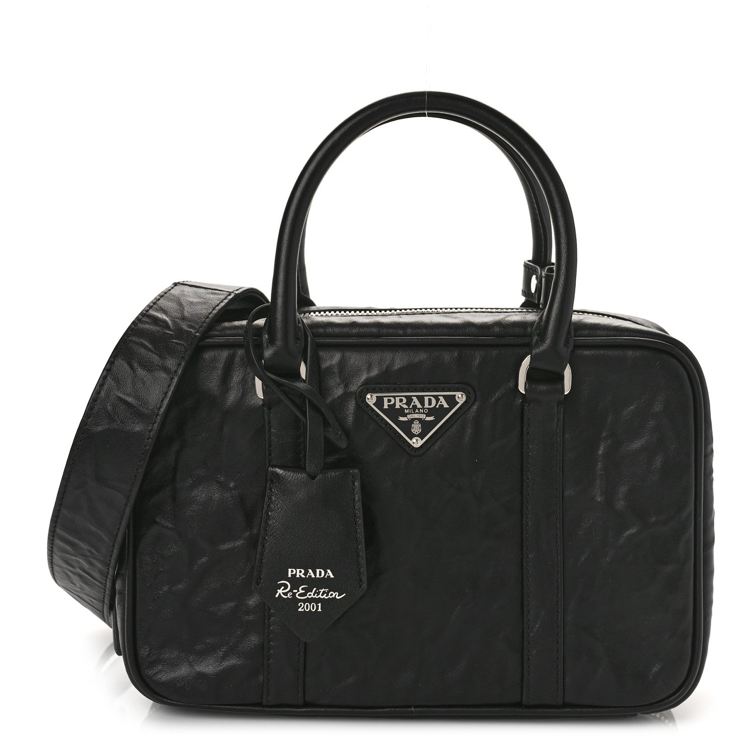 Prada Nappa Antique Medium Re-Edition 2001 Two Handle Bag Black 2 of 9