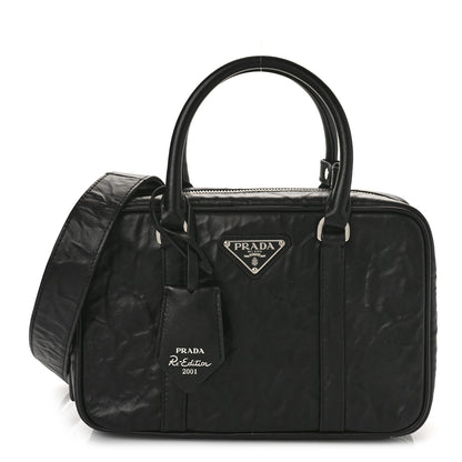 Prada Nappa Antique Medium Re-Edition 2001 Two Handle Bag Black 2 of 9