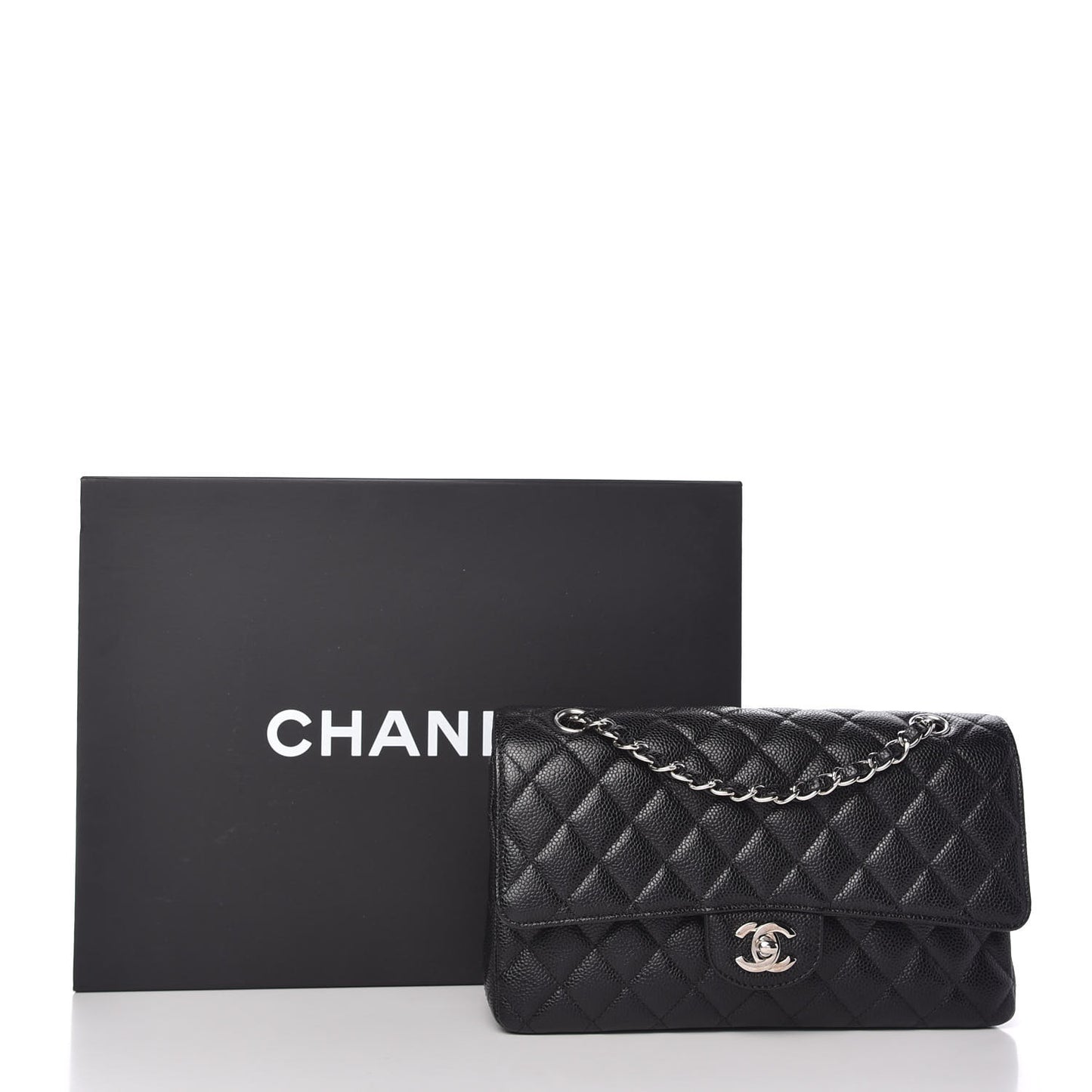 Caviar Quilted Medium Double Flap Black