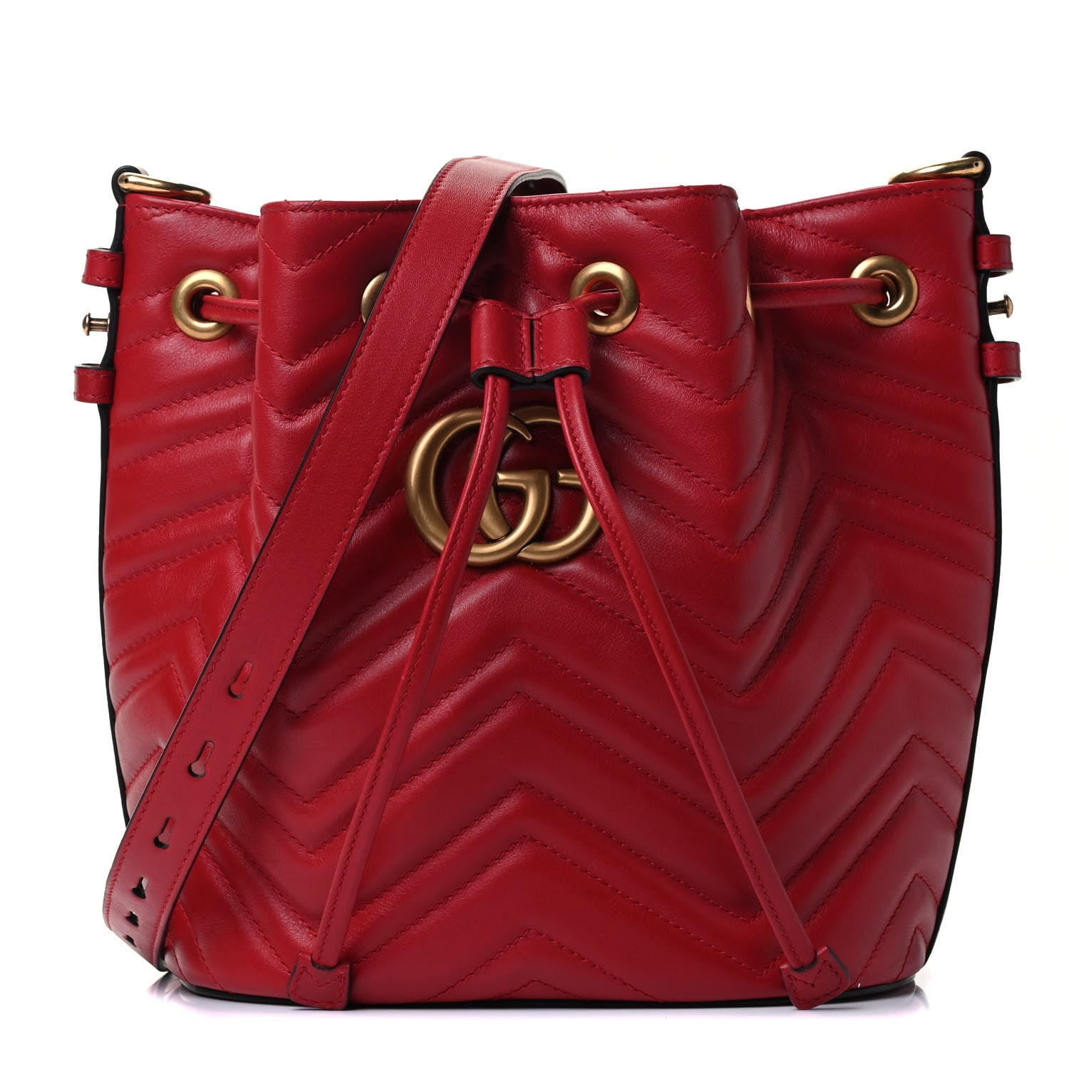 Gucci Calfskin Matelasse GG Marmont Bucket Bag Hibiscus Red 1 of 4