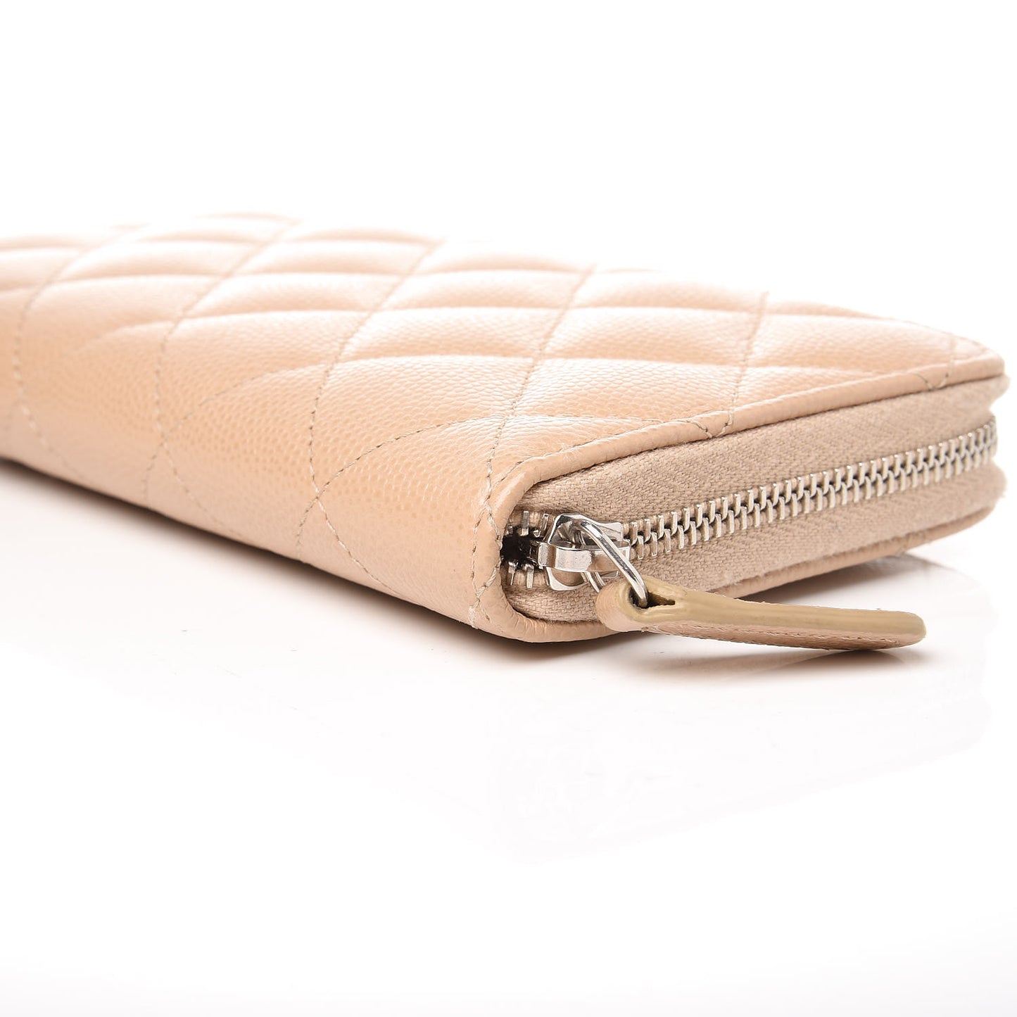 Caviar Quilted Medium Zip Around Wallet Beige