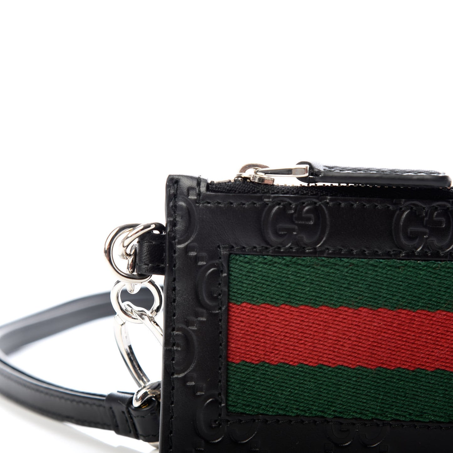 Guccissima Web Lanyard Coin Case Card Holder Black