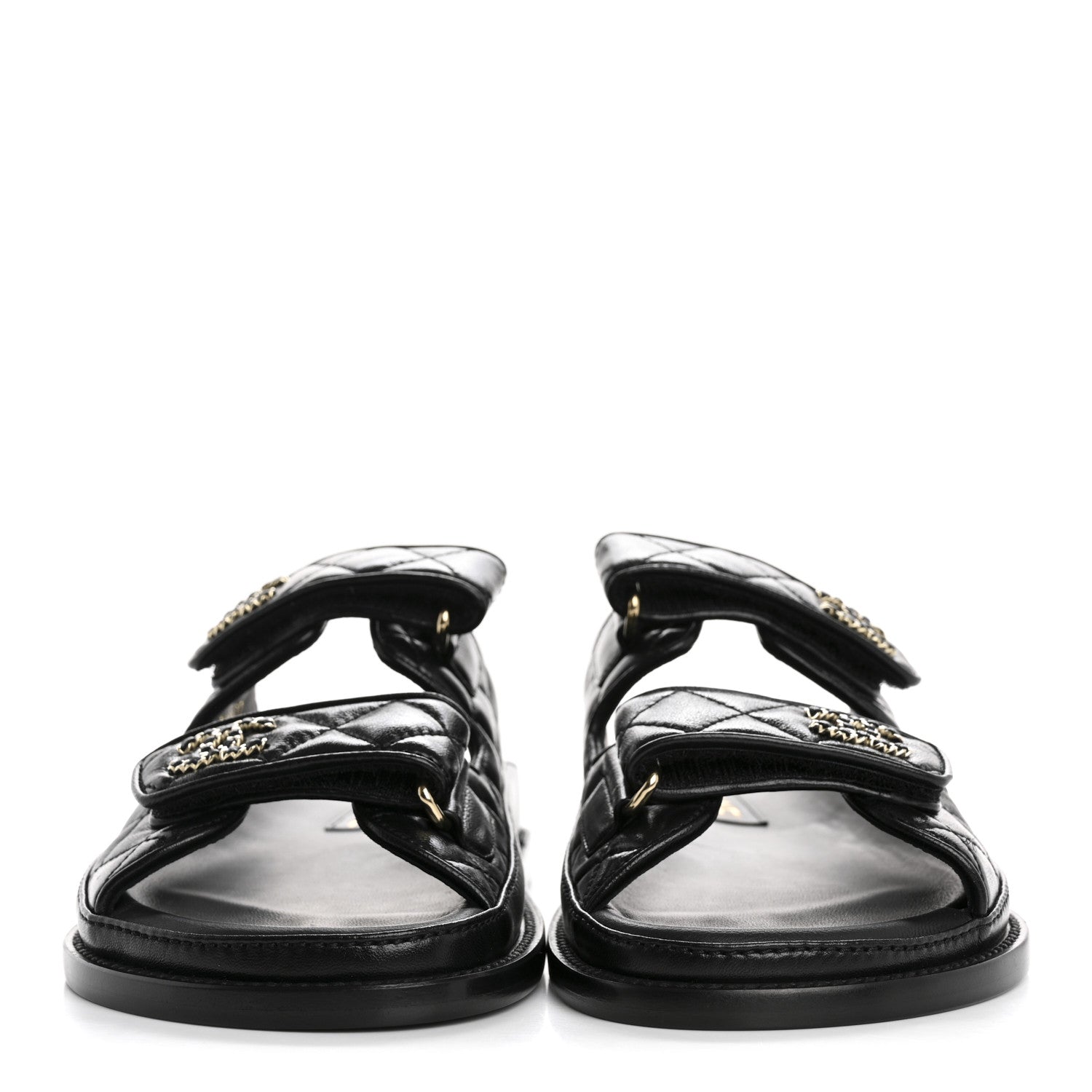 Chanel Lambskin Quilted Velcro Dad Chain CC Slide Sandals 36 Black 3 of 10