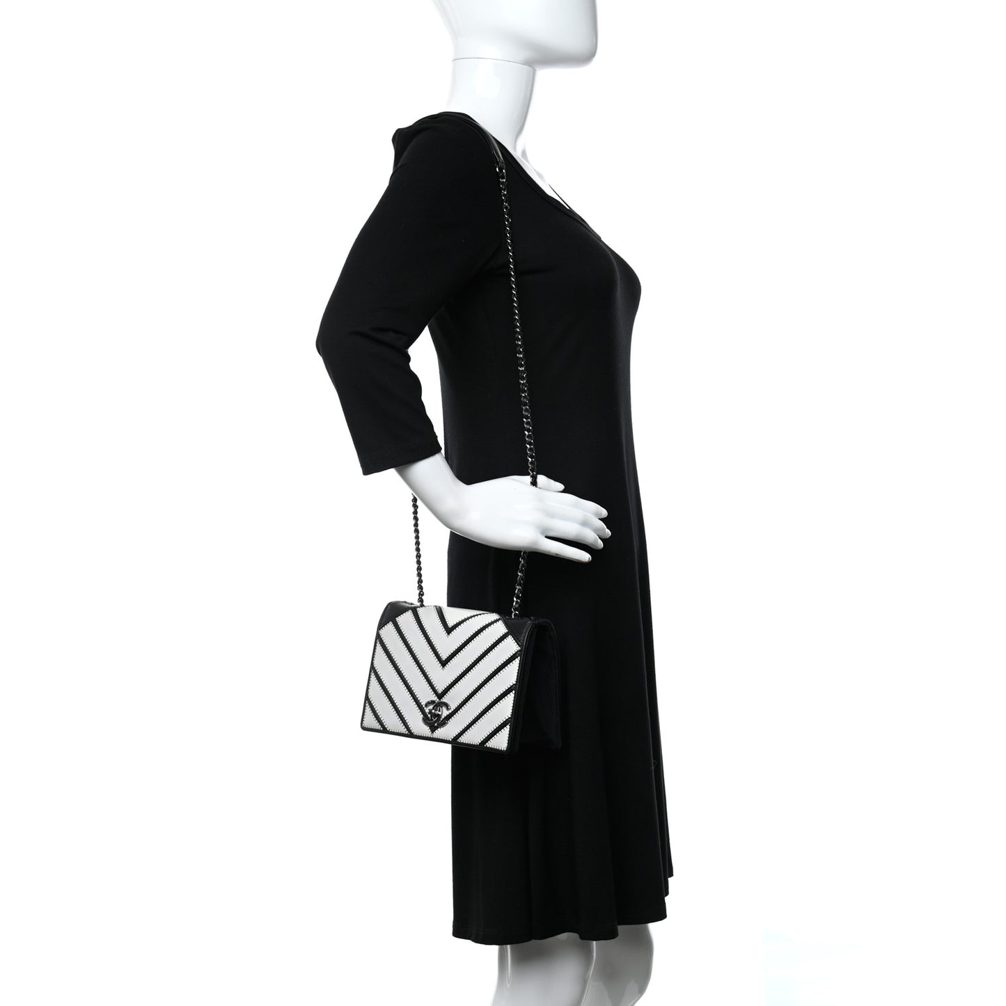 Lambskin Chevron Quilted Small Couture Flap Black White