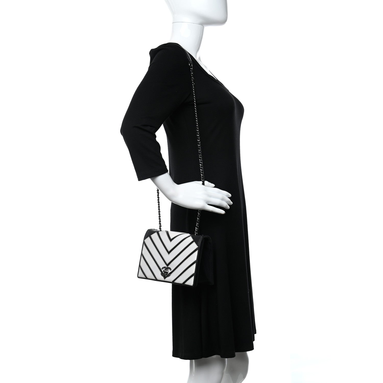 Chanel Lambskin Chevron Quilted Small Couture Flap Black White 2 of 11