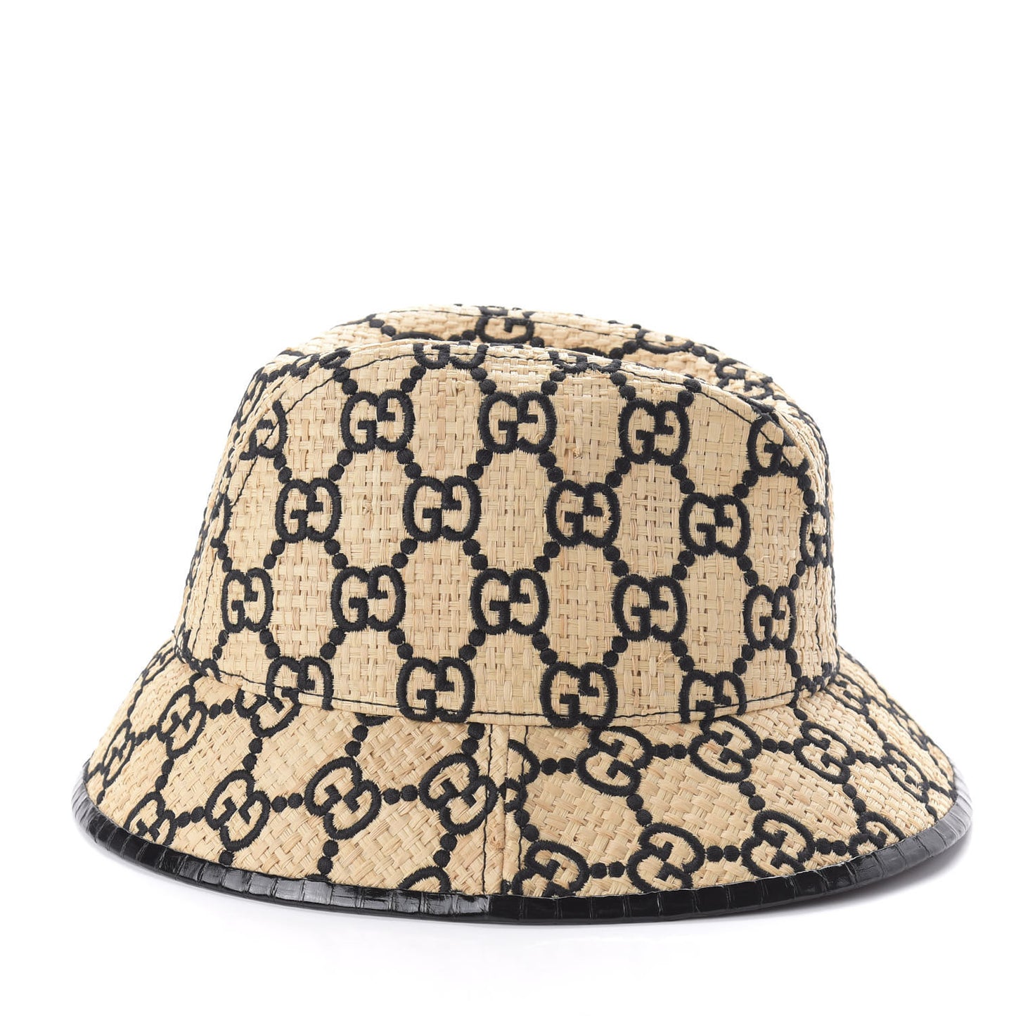 Raffia Elaphe GG Monogram Embroidered Fedora Hat M Ivory Black