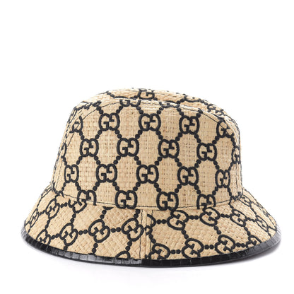 Gucci Raffia Elaphe GG Monogram Embroidered Fedora Hat M Ivory Black 5 of 10