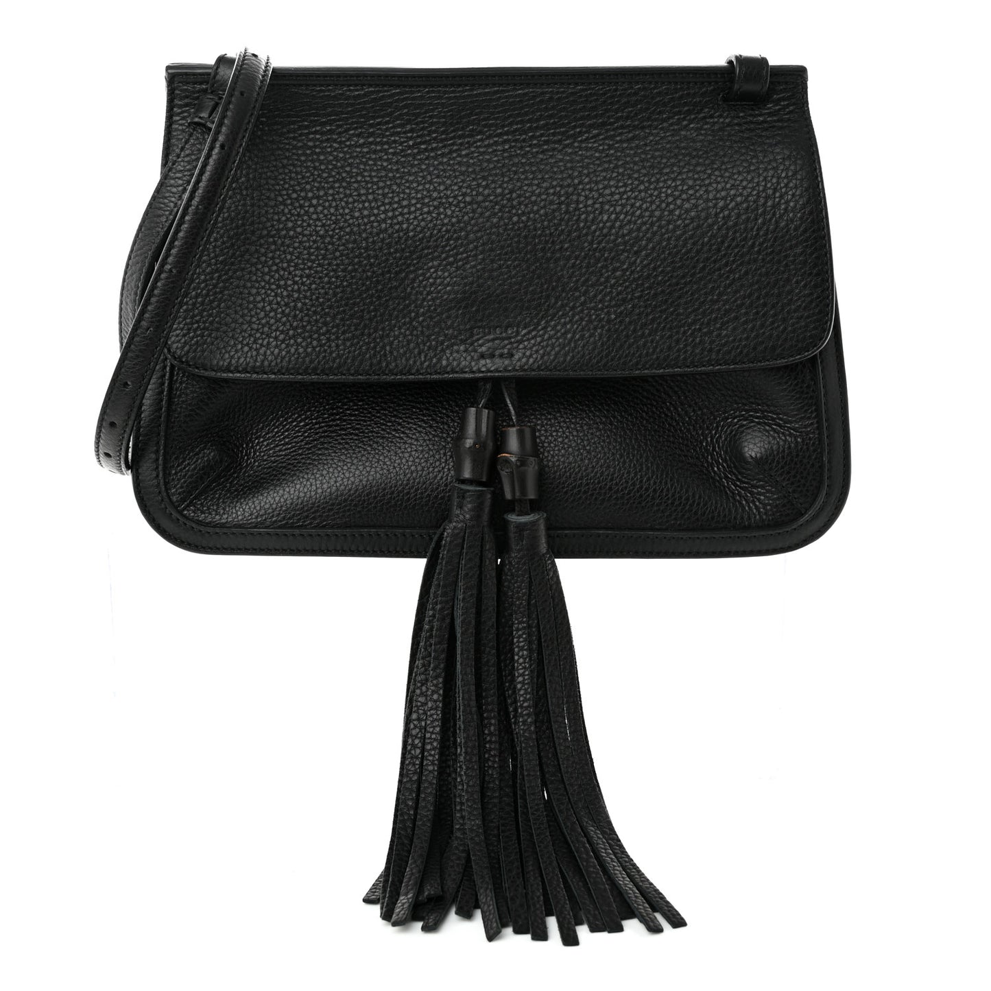 Pebbled Calfskin Medium Bamboo Daily Flap Shoulder Bag Black