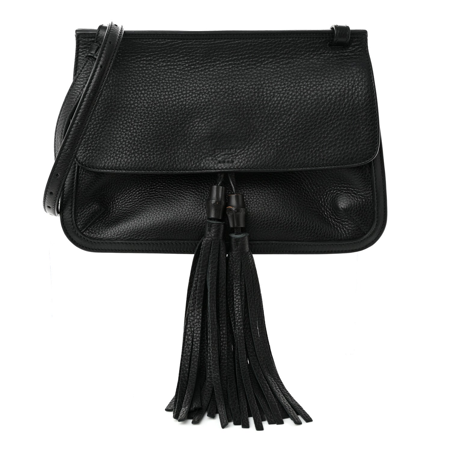 Gucci Pebbled Calfskin Medium Bamboo Daily Flap Shoulder Bag Black 1 of 8