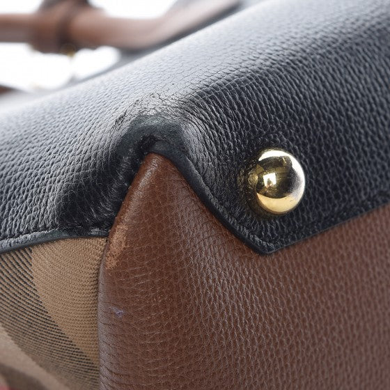 Burberry Grainy Calfskin House Check Two Tone Medium Banner Tote Black Brown 14 of 18