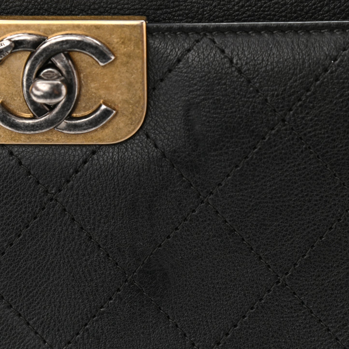 Calfskin Stitched Large Straight Lines Shopping Tote Black