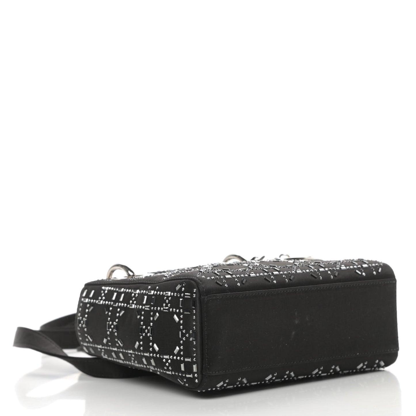 Satin Crystal Cannage Mini Lady Dior Black