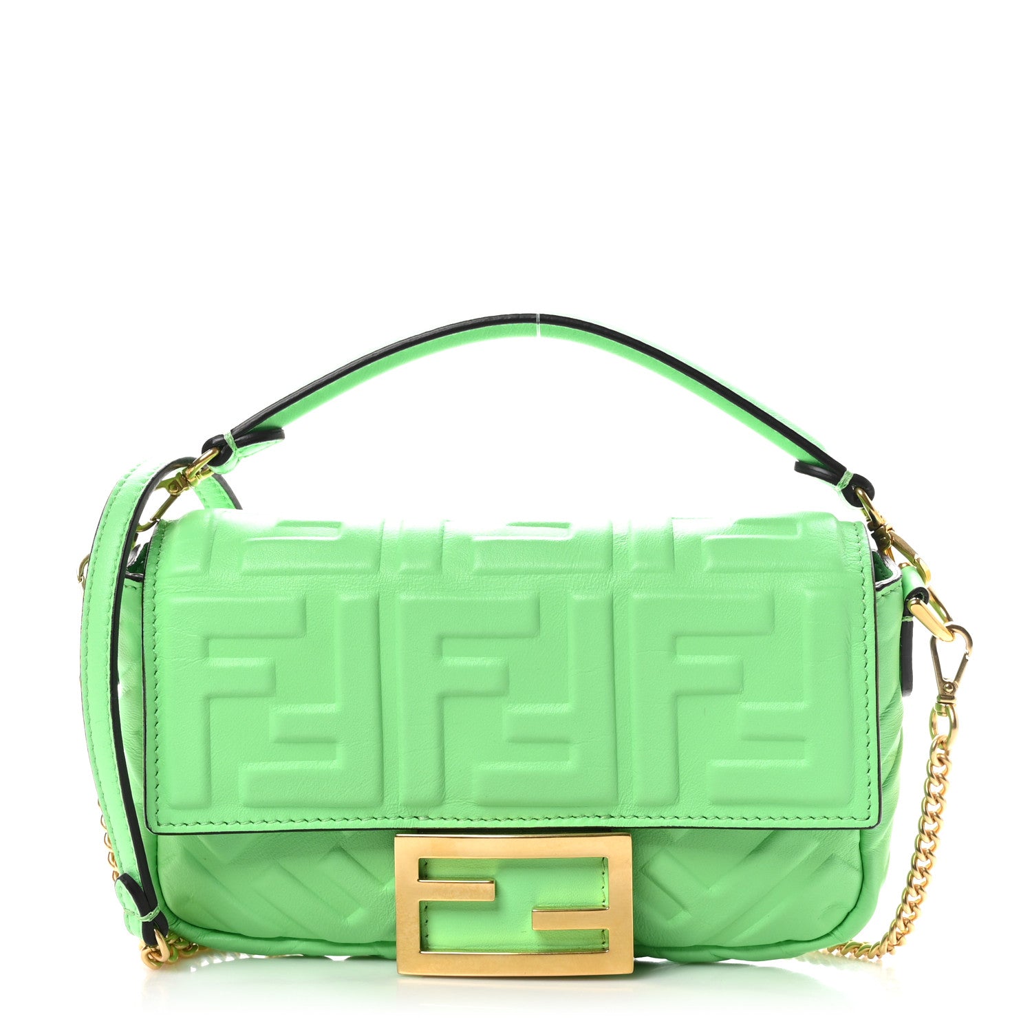 Fendi Nappa FF 1974 Embossed Mini Baguette Edamame 1 of 11
