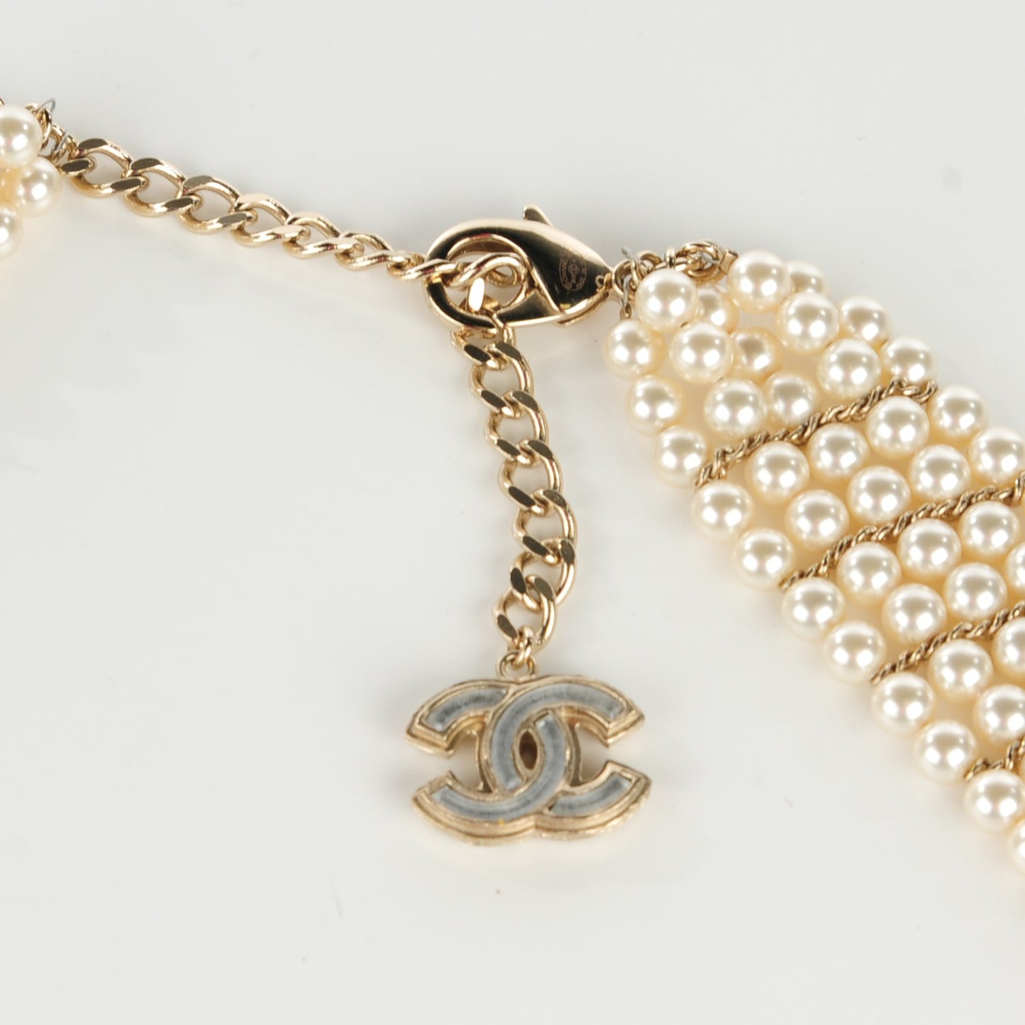 Pearl Crystal Camellia CC Multi Strand Belt 85 Gold