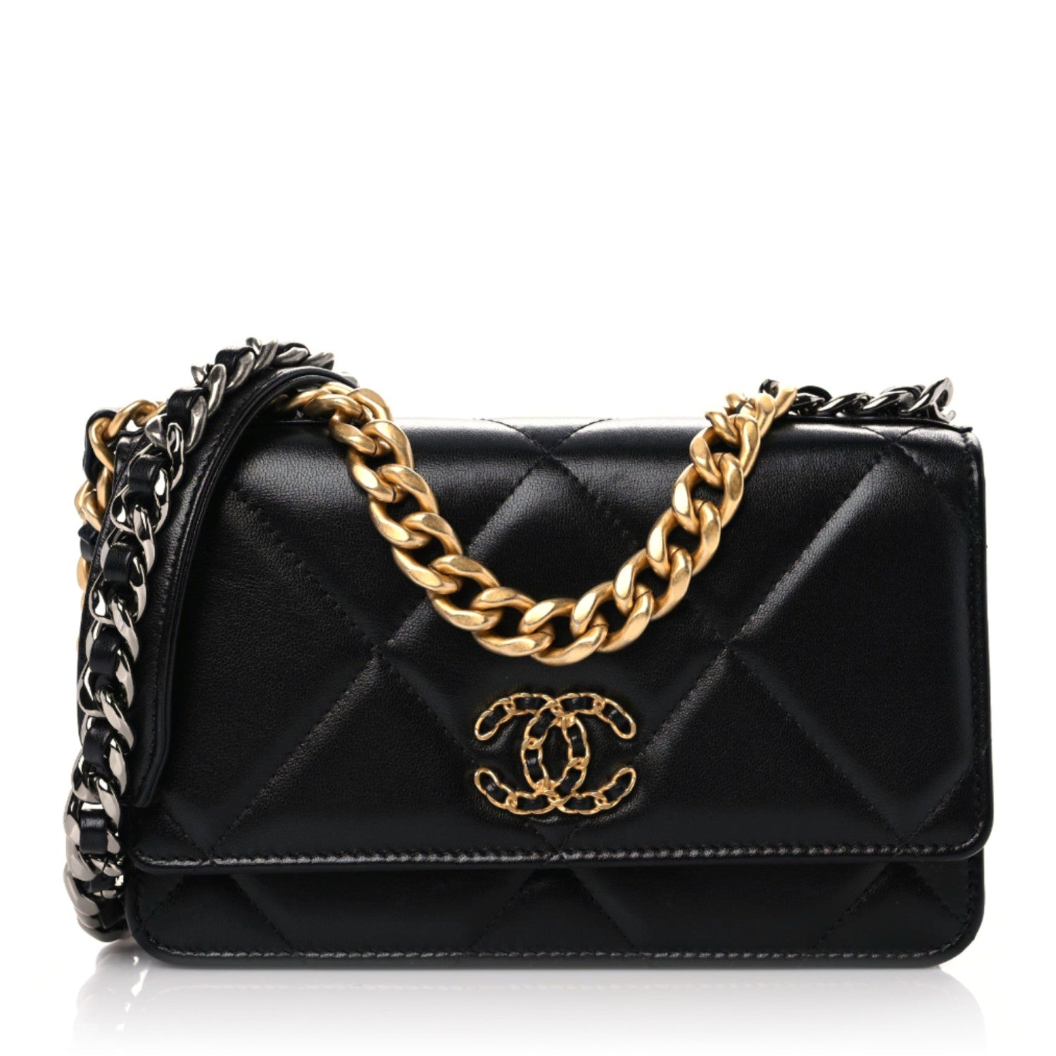 Chanel Lambskin Quilted Chanel 19 Wallet On Chain WOC Black 1 of 15