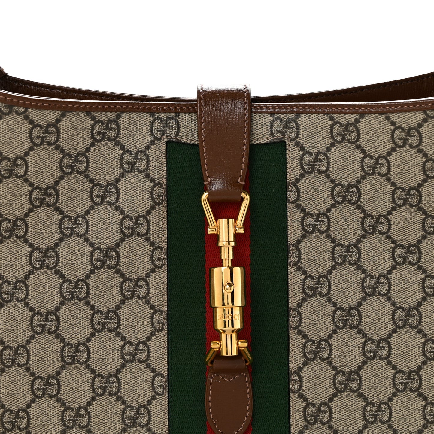 GG Supreme Monogram Azalea Calfskin Web Medium Jackie 1961 Hobo Beige Ebony Brown Sugar