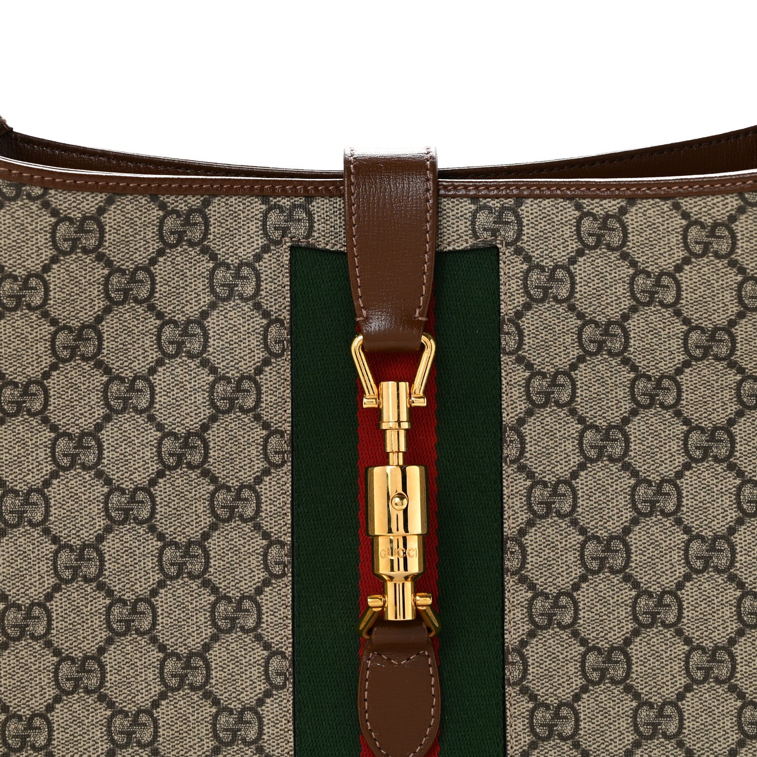 Gucci GG Supreme Monogram Azalea Calfskin Web Medium Jackie 1961 Hobo Beige Ebony Brown Sugar 8 of 14