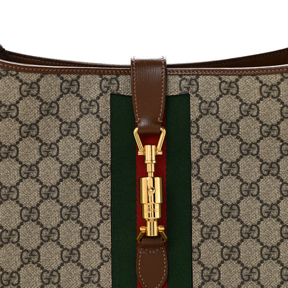 Gucci GG Supreme Monogram Azalea Calfskin Web Medium Jackie 1961 Hobo Beige Ebony Brown Sugar 8 of 14