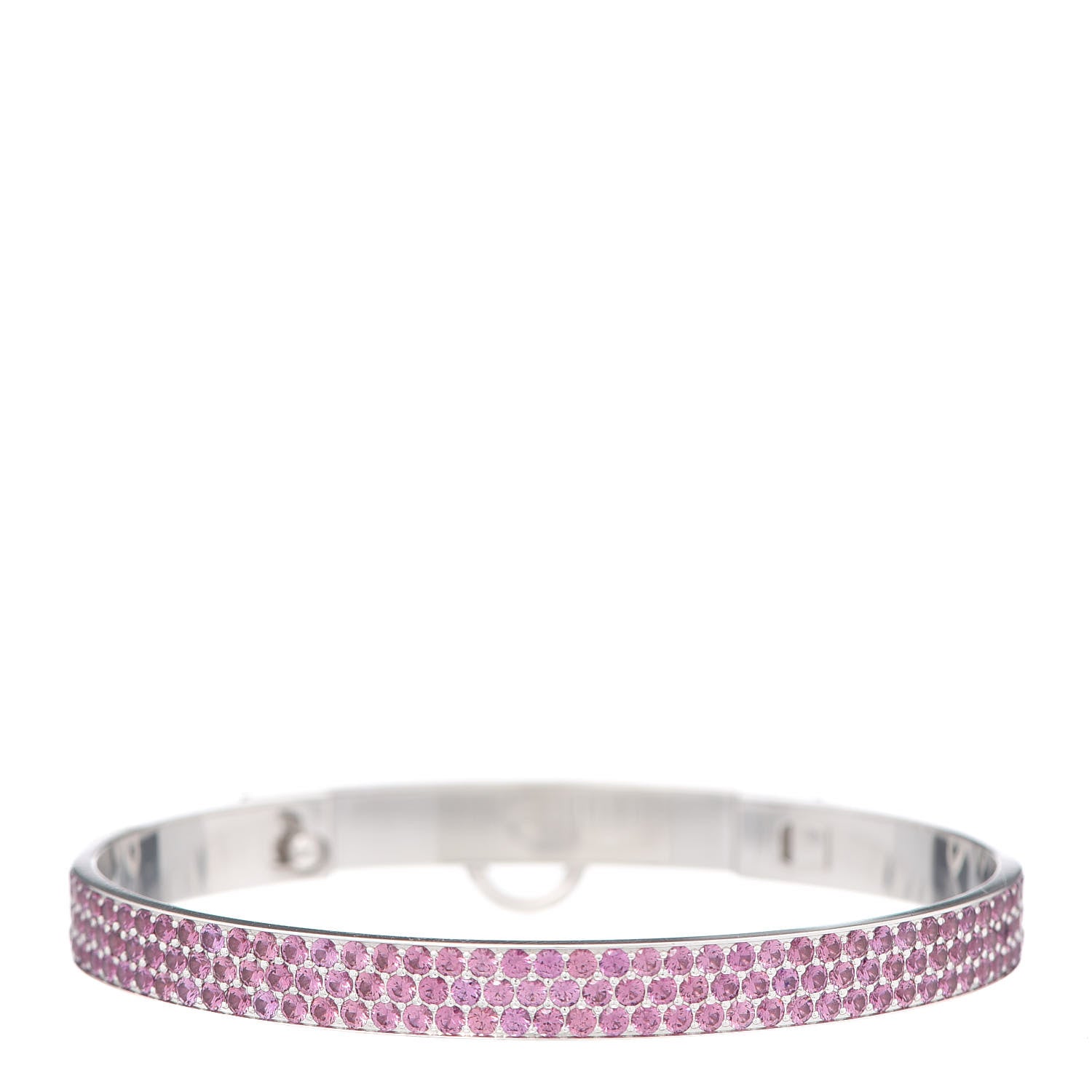 Hermes 18K White Gold Pink Sapphire PM Collier De Chien Full Pave Bracelet ST 3 of 6