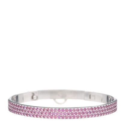 Hermes 18K White Gold Pink Sapphire PM Collier De Chien Full Pave Bracelet ST 3 of 6
