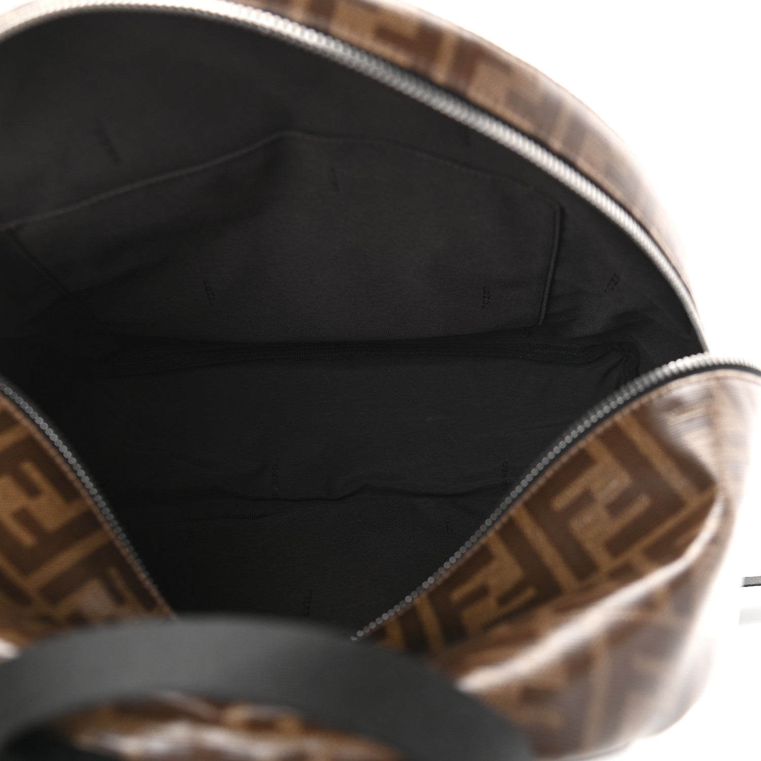 Fendi Glazed Fabric Vitello Century FF 1974 Stamp Patch Pouch Pocket Backpack Mogano Panna Black 5 of 9
