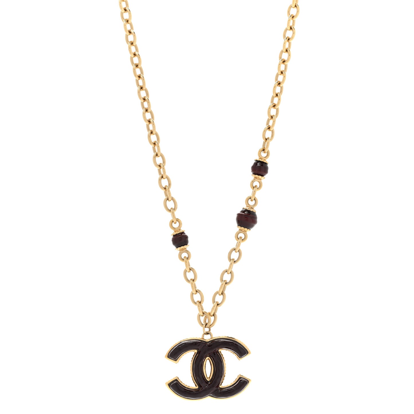 Metal Enamel CC Necklace Gold Brown