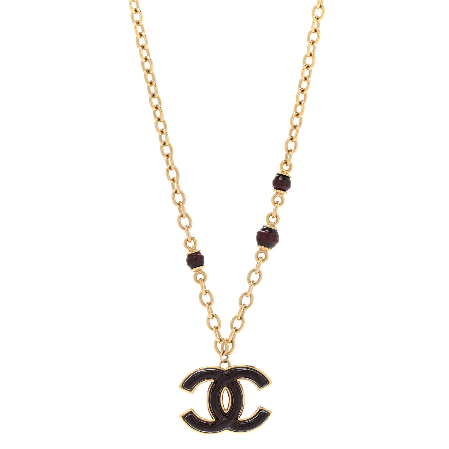 Chanel Metal Enamel CC Necklace Gold Brown 1 of 6