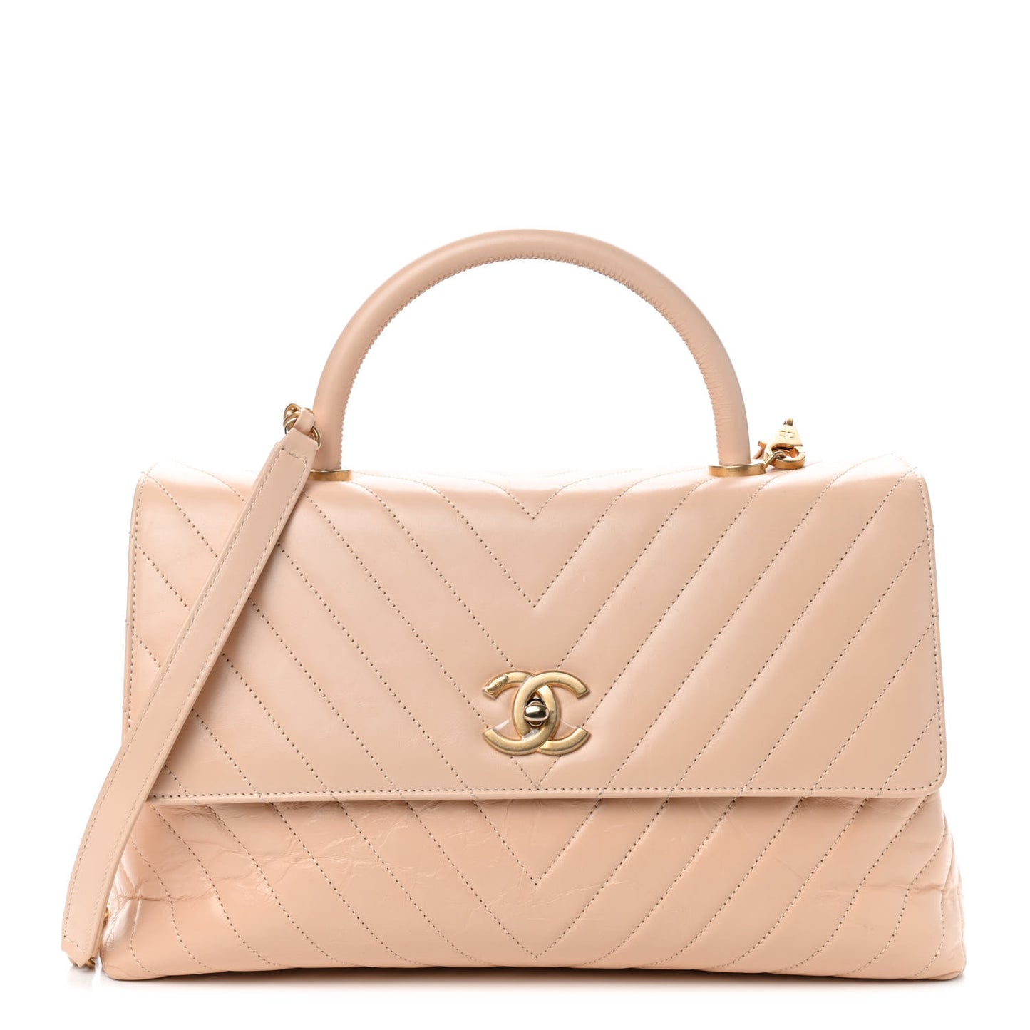 Calfskin Chevron Quilted Medium Coco Handle Flap Beige