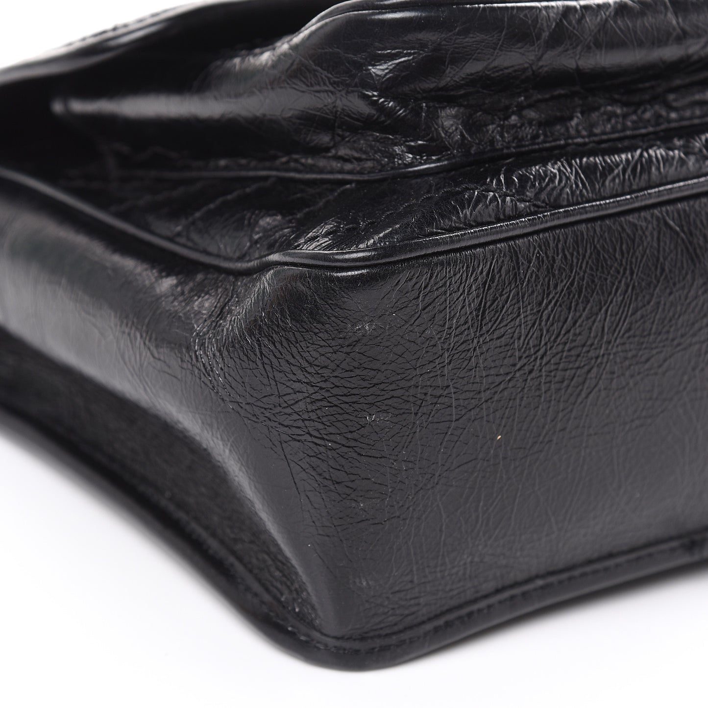 Crinkled Calfskin Matelasse Monogram Medium Niki Chain Satchel Black