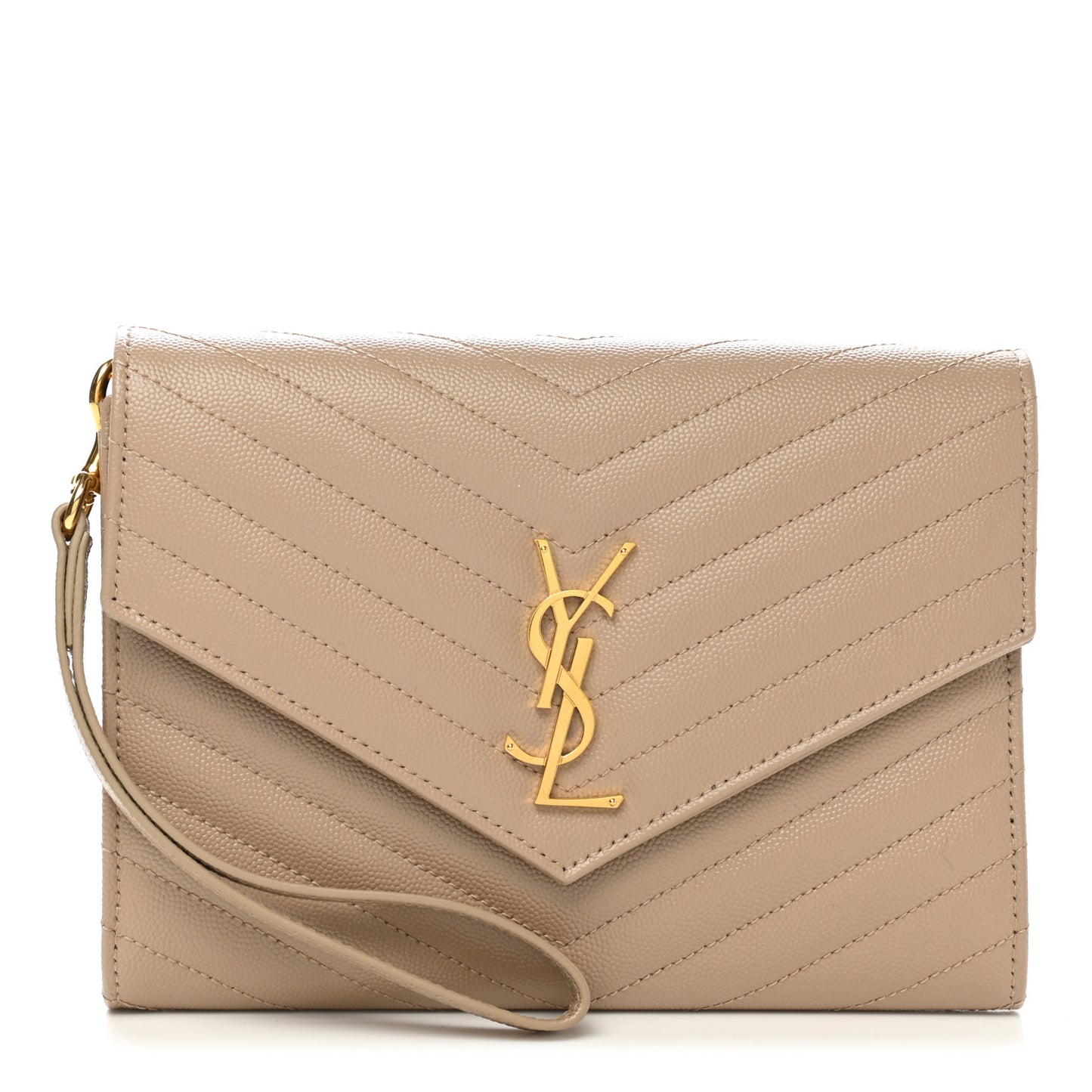 Grain De Poudre Matelasse Chevron Monogram Envelope Clutch Dark Beige