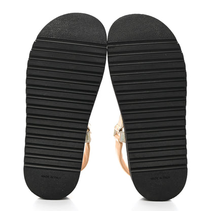 Chanel Lambskin Logo Platform Sandals 36 Beige Gold White 5 of 9