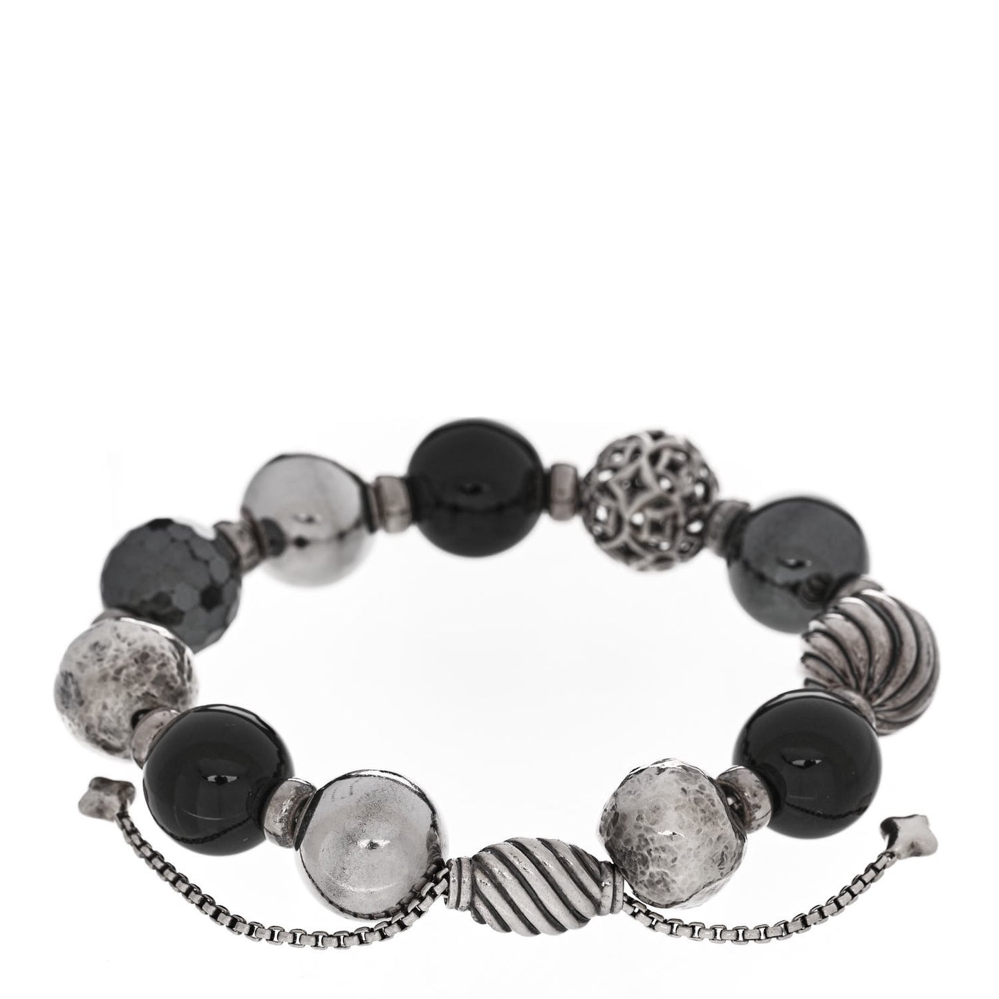 Sterling Silver Black Onyx Hematite 14mm Elements Bead Bracelet