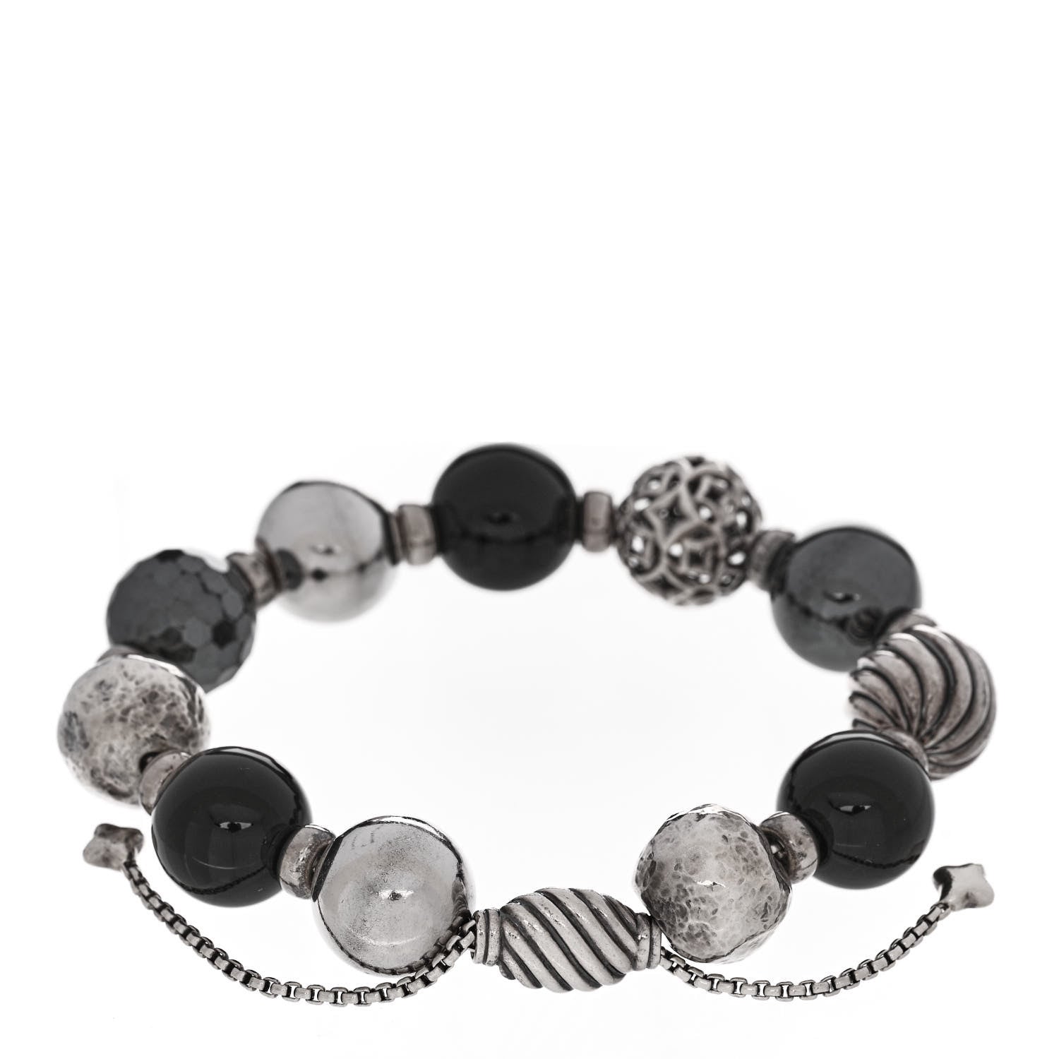 David Yurman Sterling Silver Black Onyx Hematite 14mm Elements Bead Bracelet 2 of 3